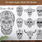 50 Vector Sugar Skulls SVG Bundle.