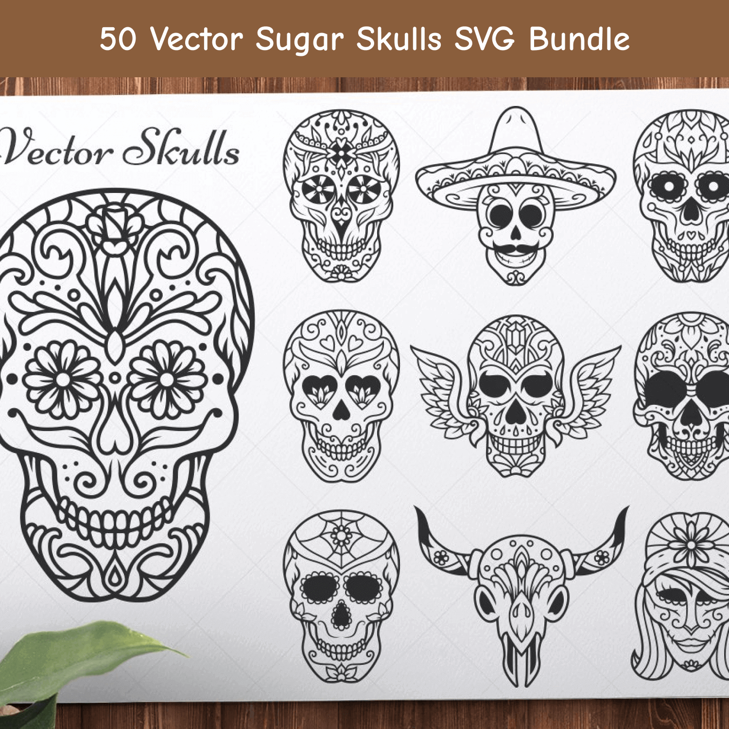 50 Vector Sugar Skulls SVG Bundle.