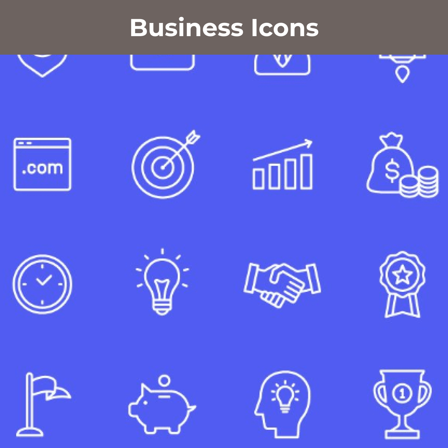 Business Icons on blue background.