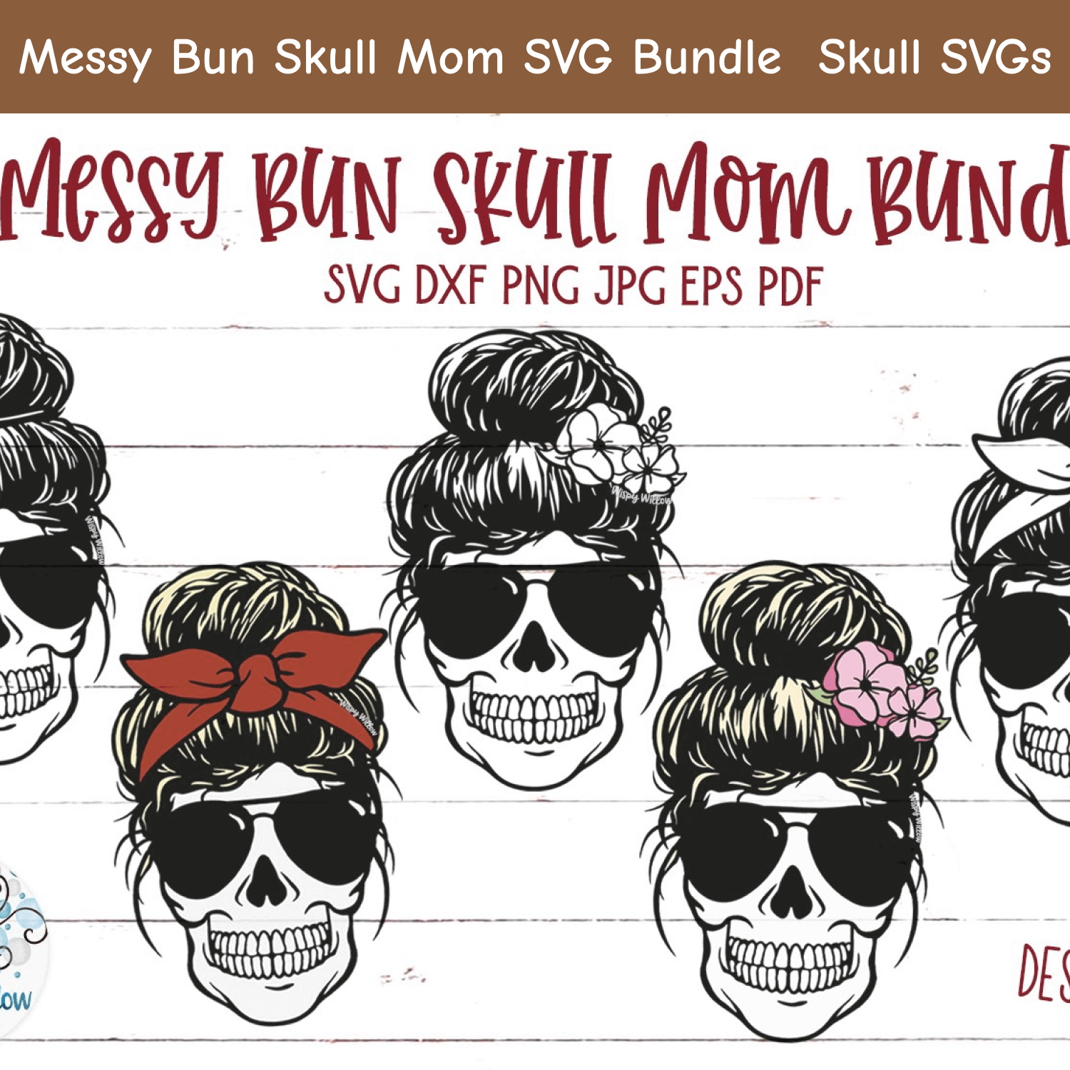 Messy Bun Skull Mom SVG.