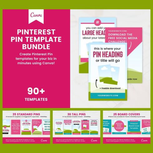 Pinterest Pin Template Bundle - "Create Pinterest Pin Templates For Your Biz In Minutes Using Canva!".