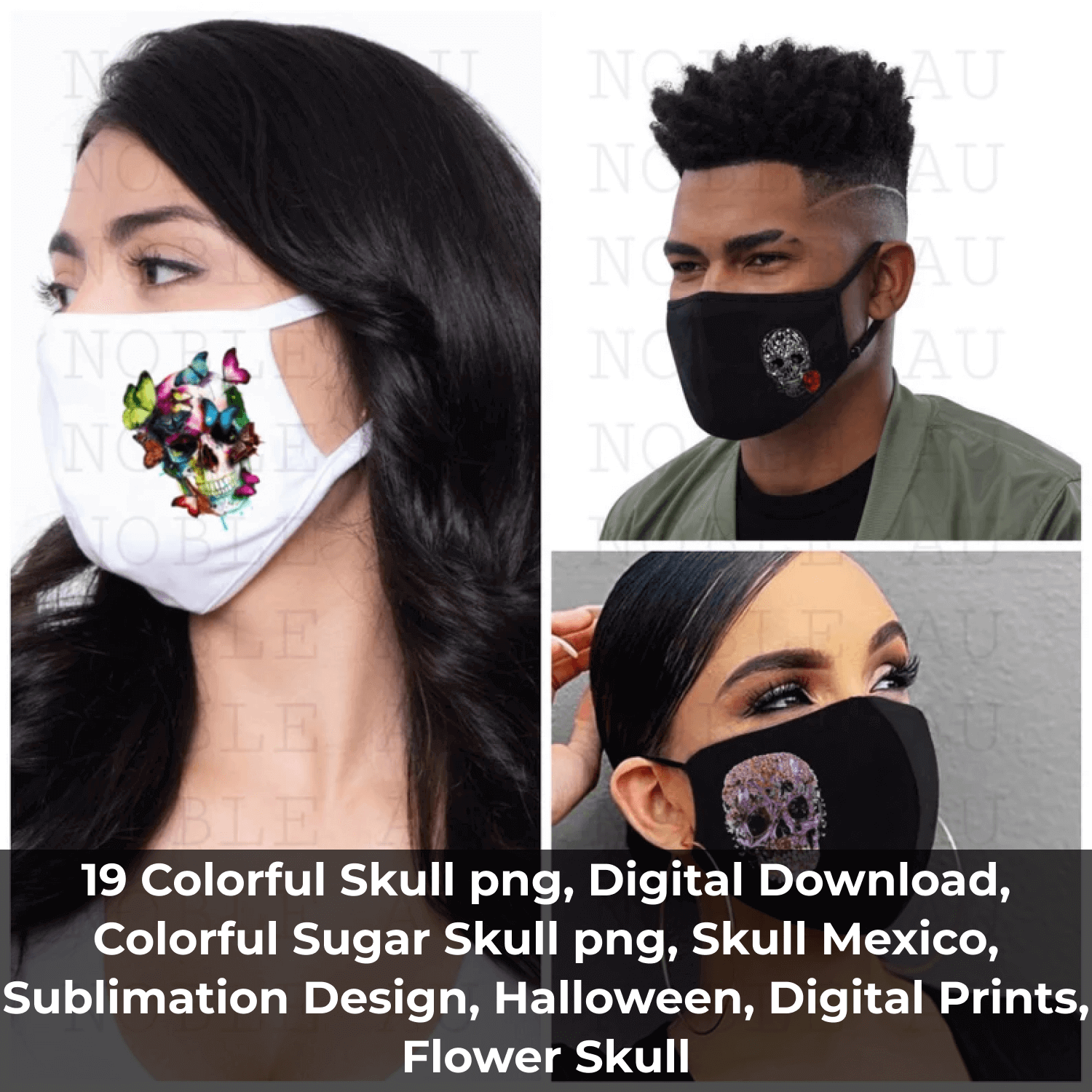 Colorful Sugar Skull PNG on Masks.