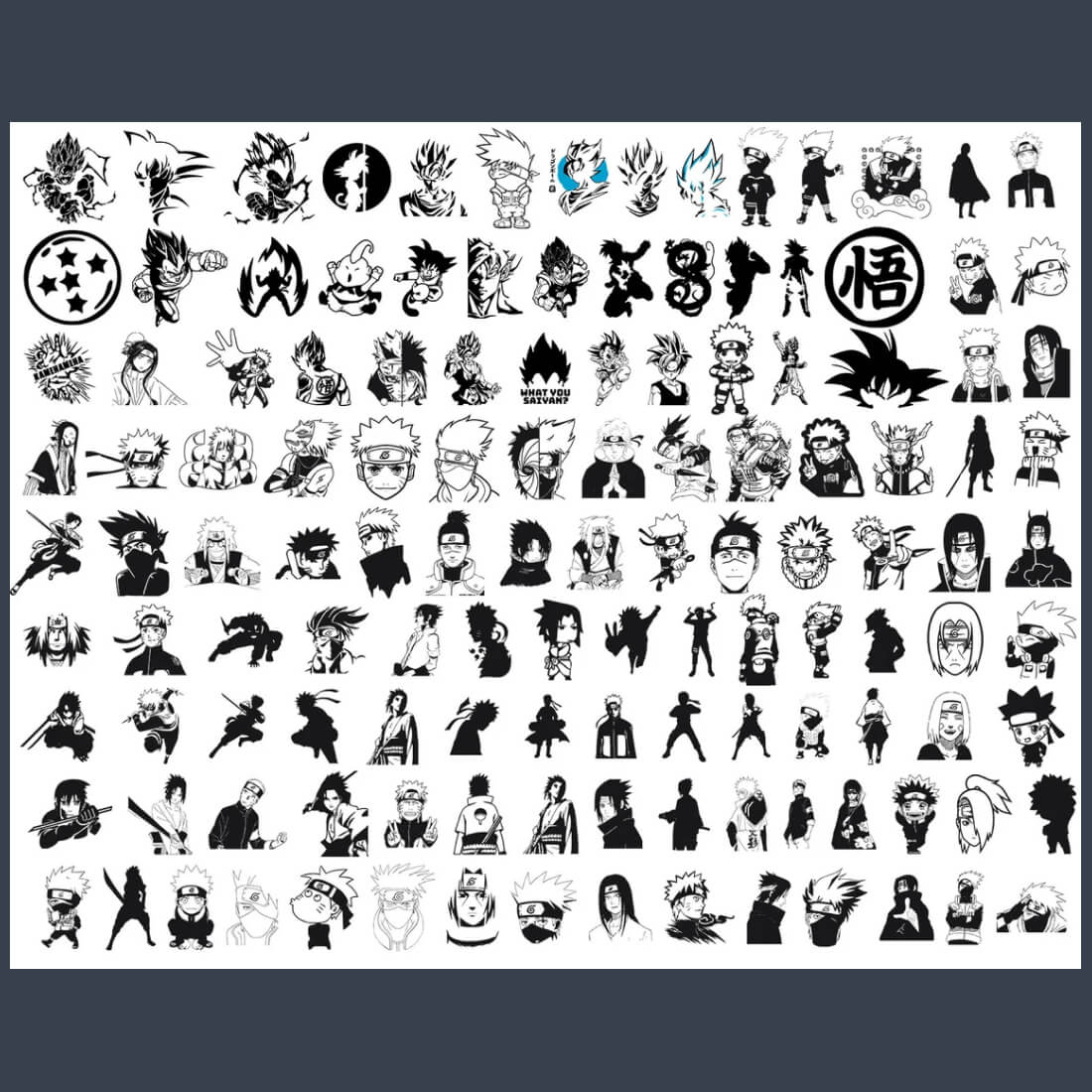 Black and White Anime SVG 130 Design Anime Bundle.