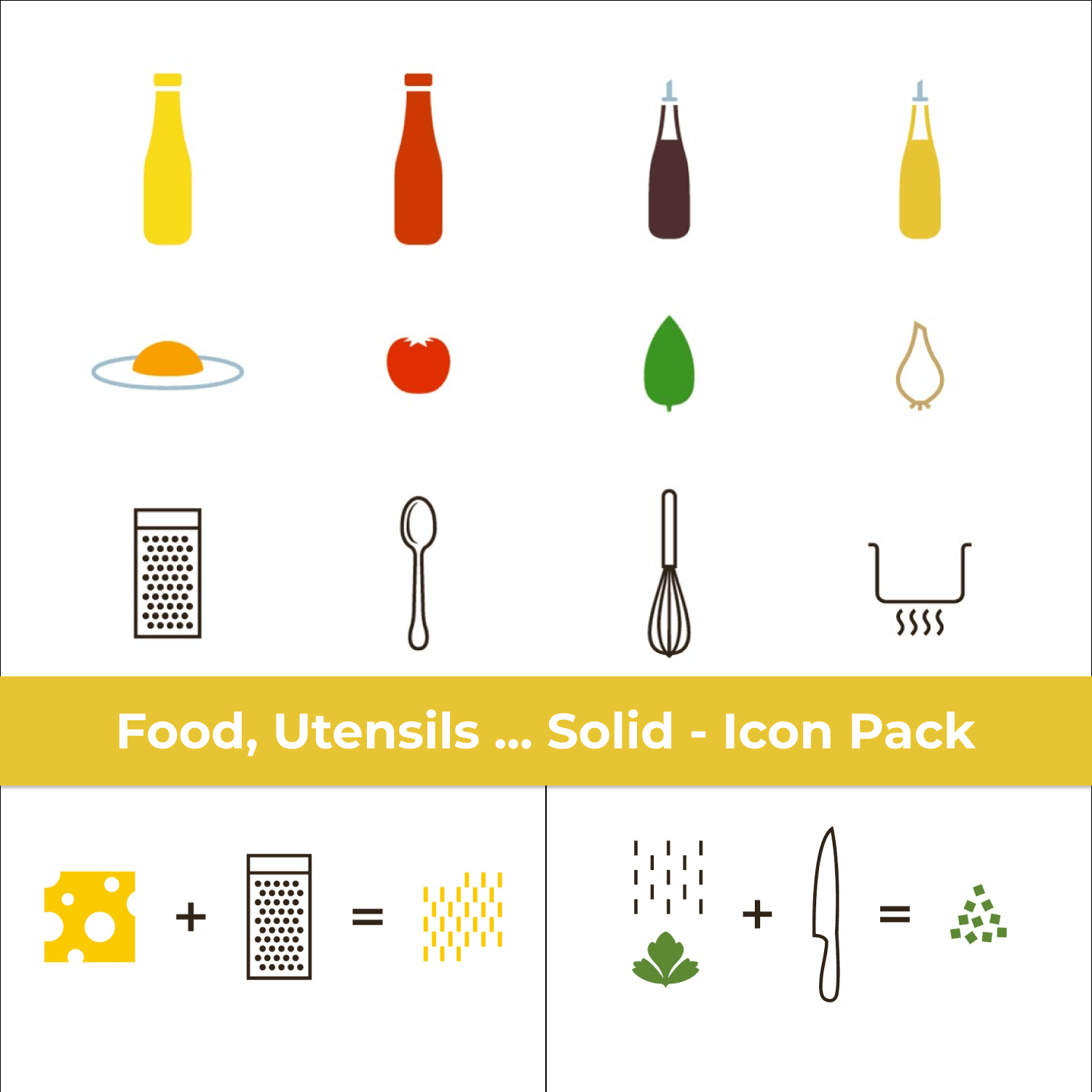 Different sizes food utensils icons for mobile presentation.