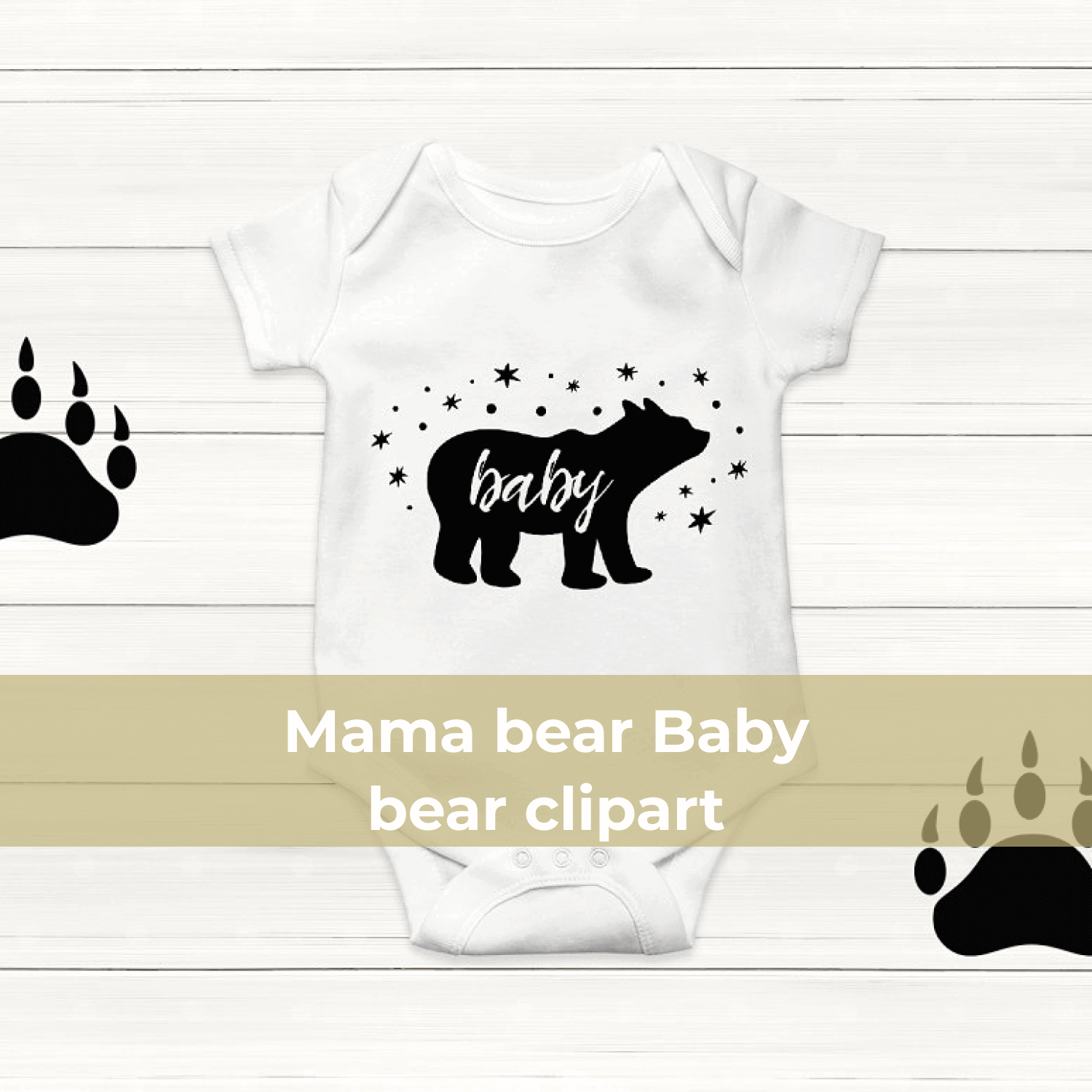 Mama Bear, Baby Bear Clipart on Baby's Clothes.