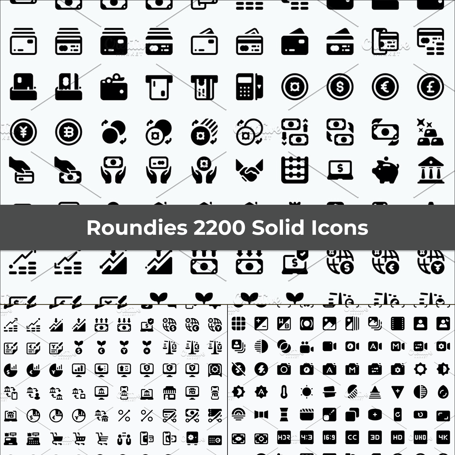 Icons of different sizes on a large white background