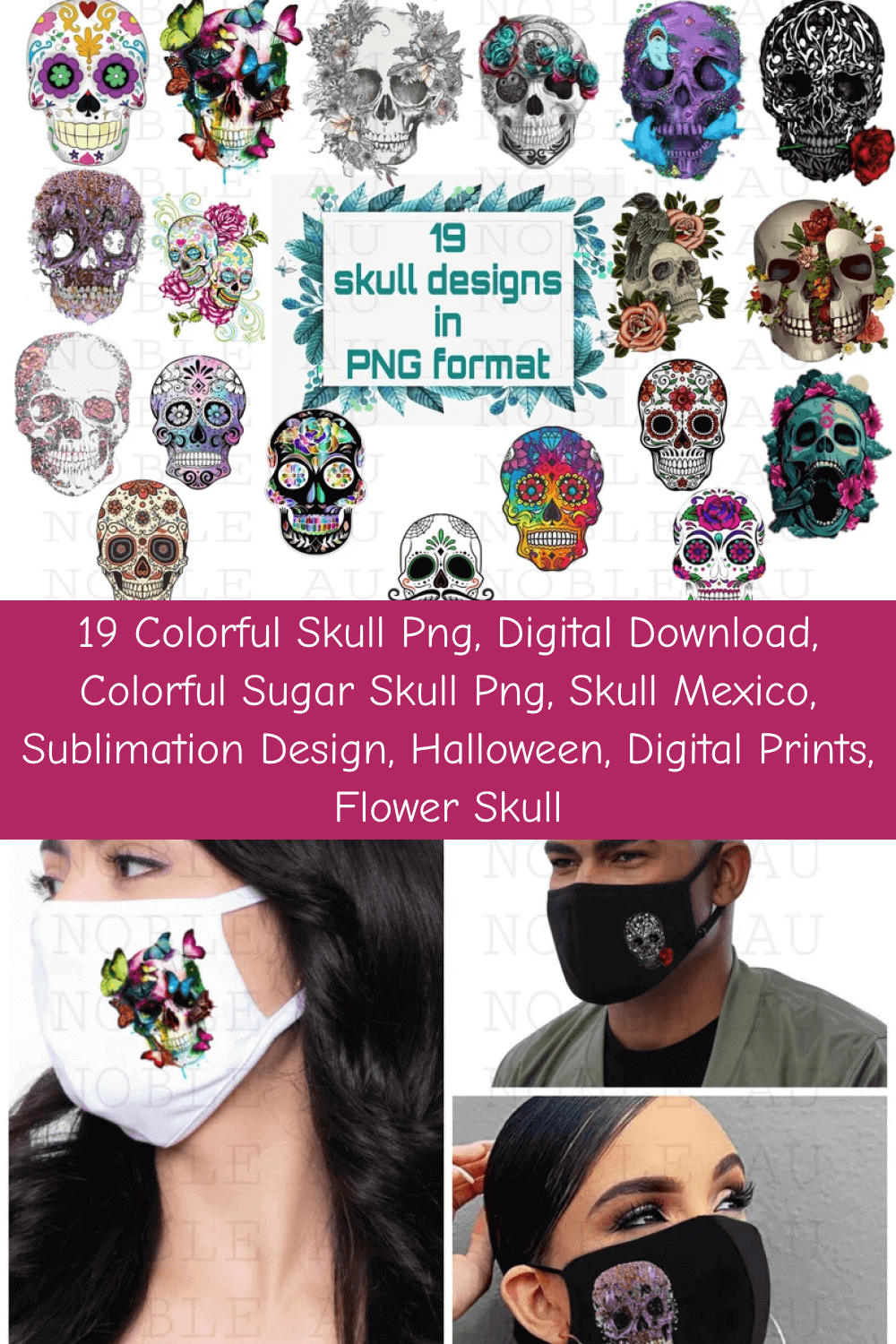 Sublimation Design, Halloween, Digital Prints, Flower Skull.
