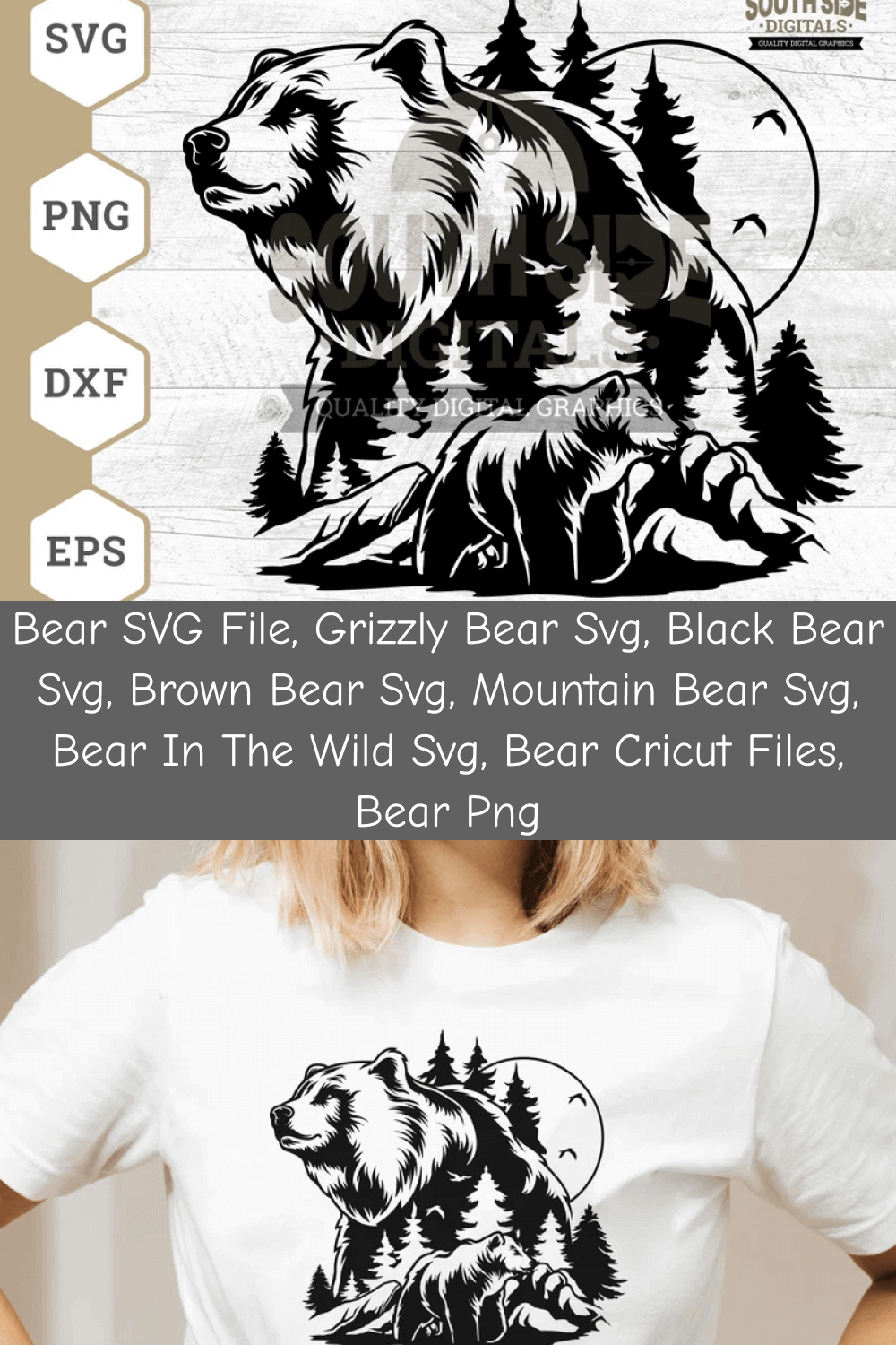 Mountain Bear on the White Background and White T-shirt.