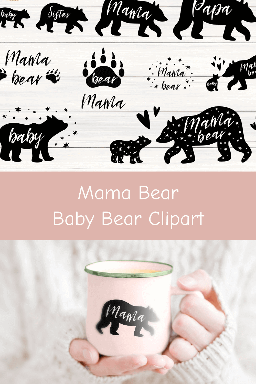 Mama Bear, Baby Bear Clipart on the Cup.