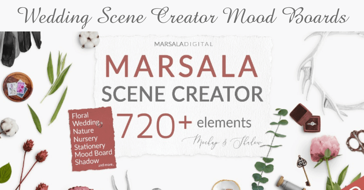 Floral,Wedding, Nature, Nursery, Stationery, Mood Board and Shadow in Marsala Scene Creator.