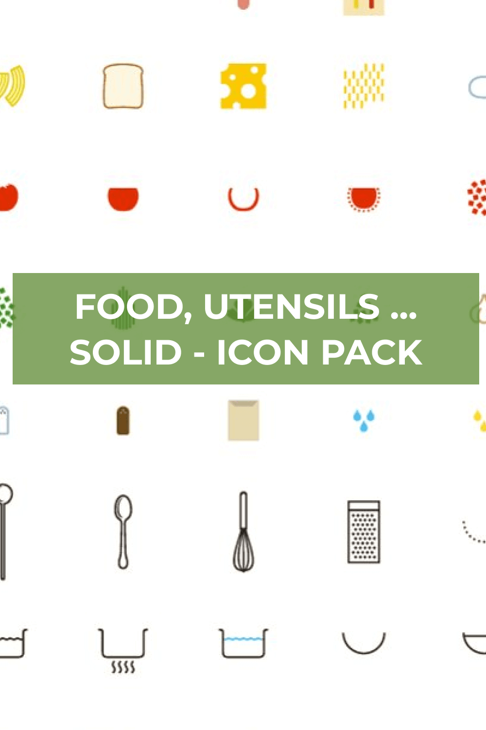 Vector shapes of the solid food utensils icons.