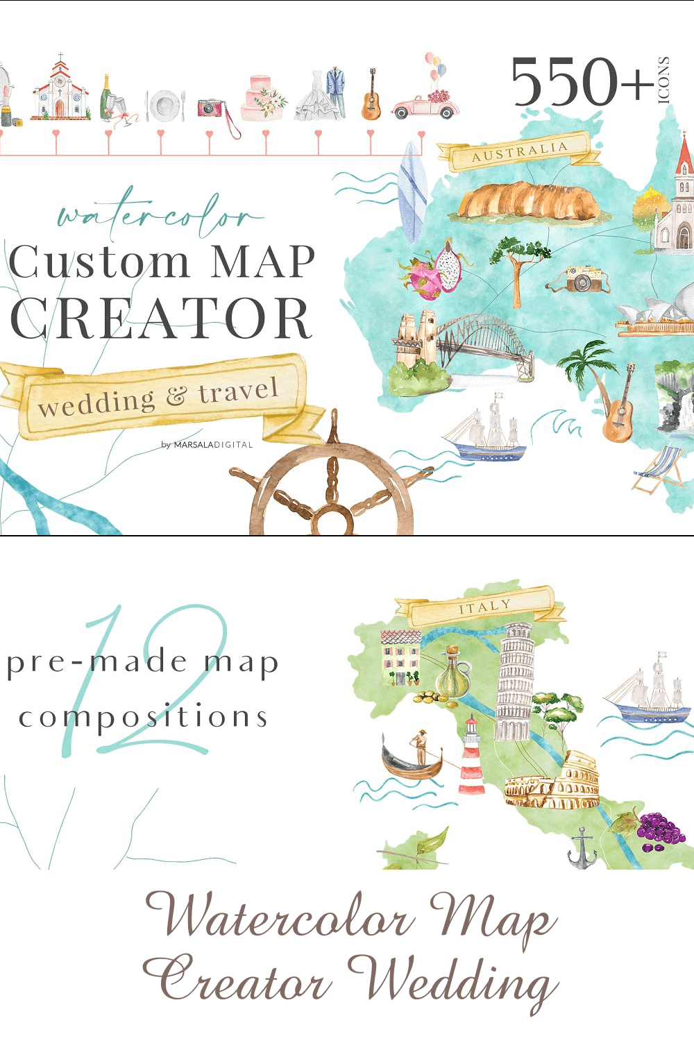12 Pre-made Map Composition Watercolor Map Creator.