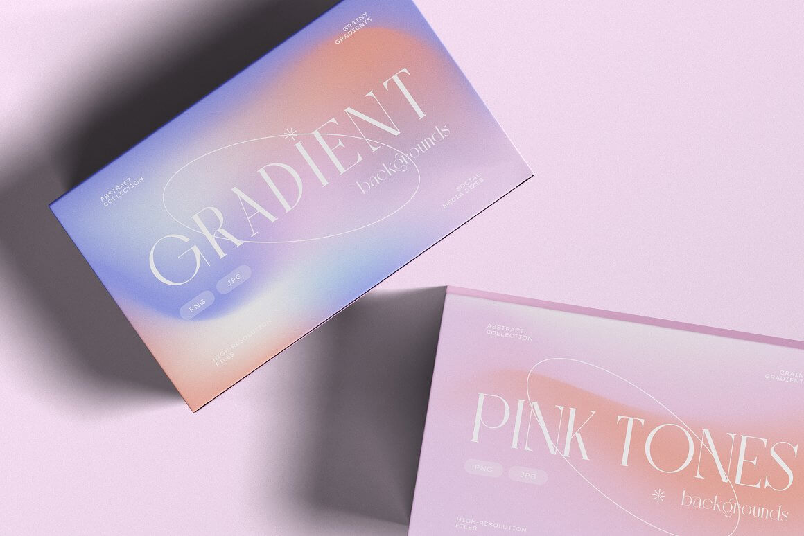 2 pictures with letterings Gradient and Pink tones.