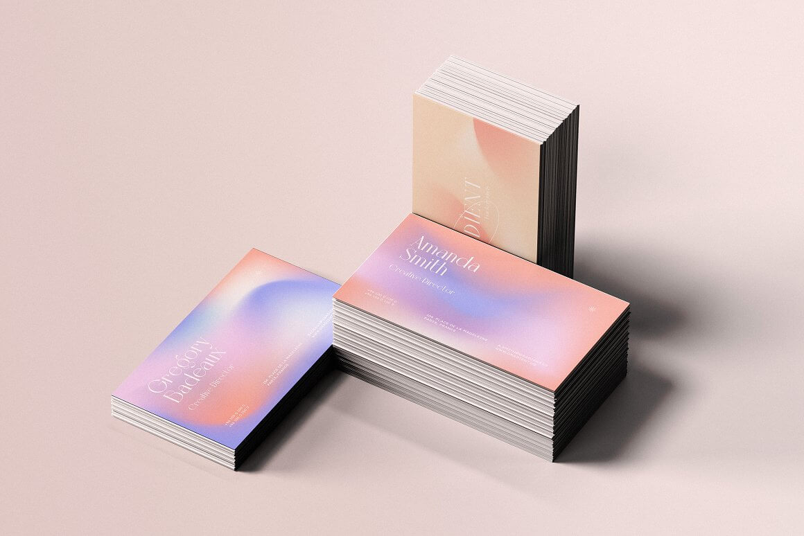 Gradient background on business cards.
