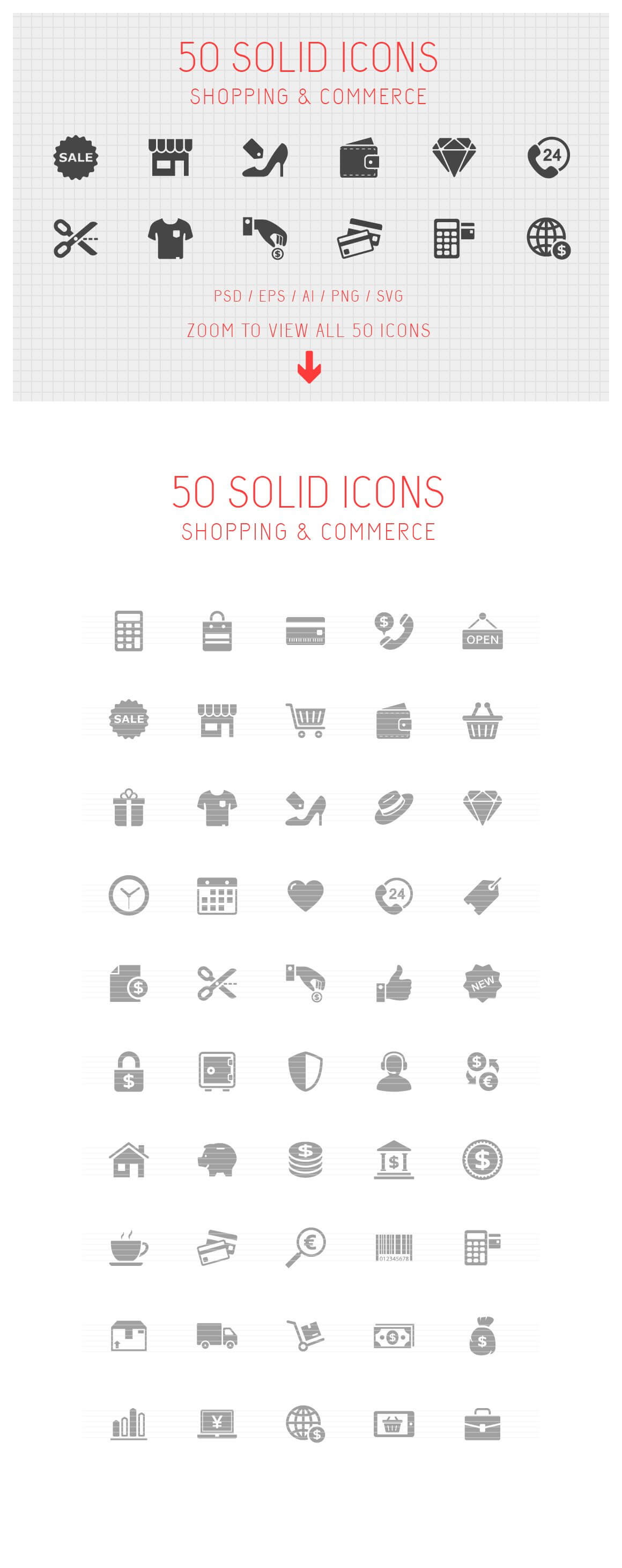 big template 50 shopping solid Icons.