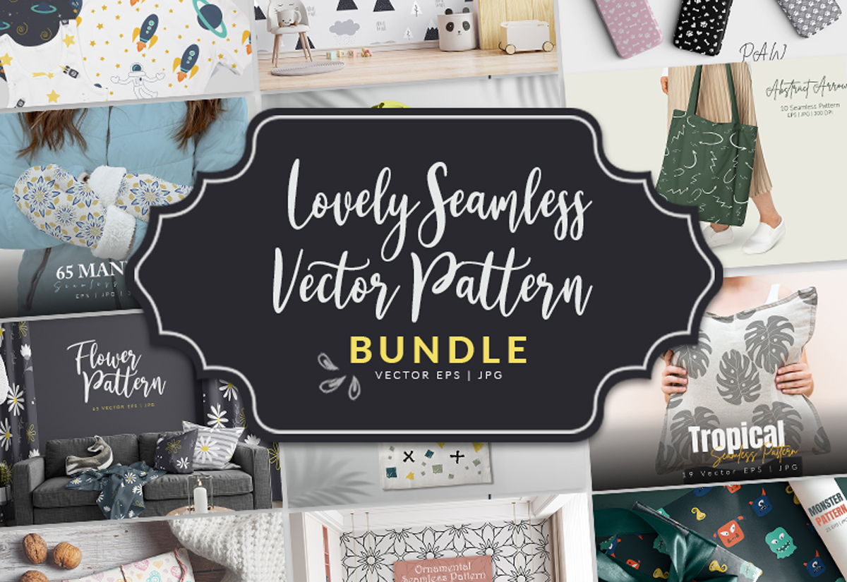 Lovely Seamless Vector Patterns Bundle facebook cover.