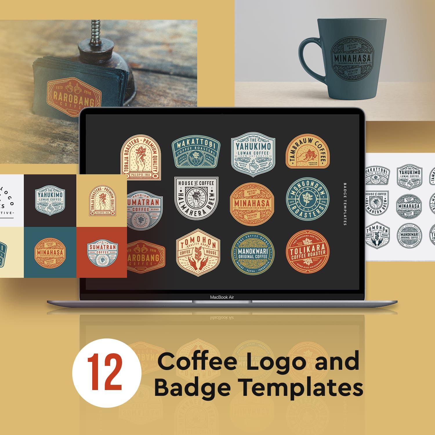 12 coffee logo and badge templates cover image.