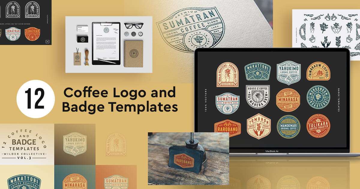 12 coffee logo and badge templates facebook image.