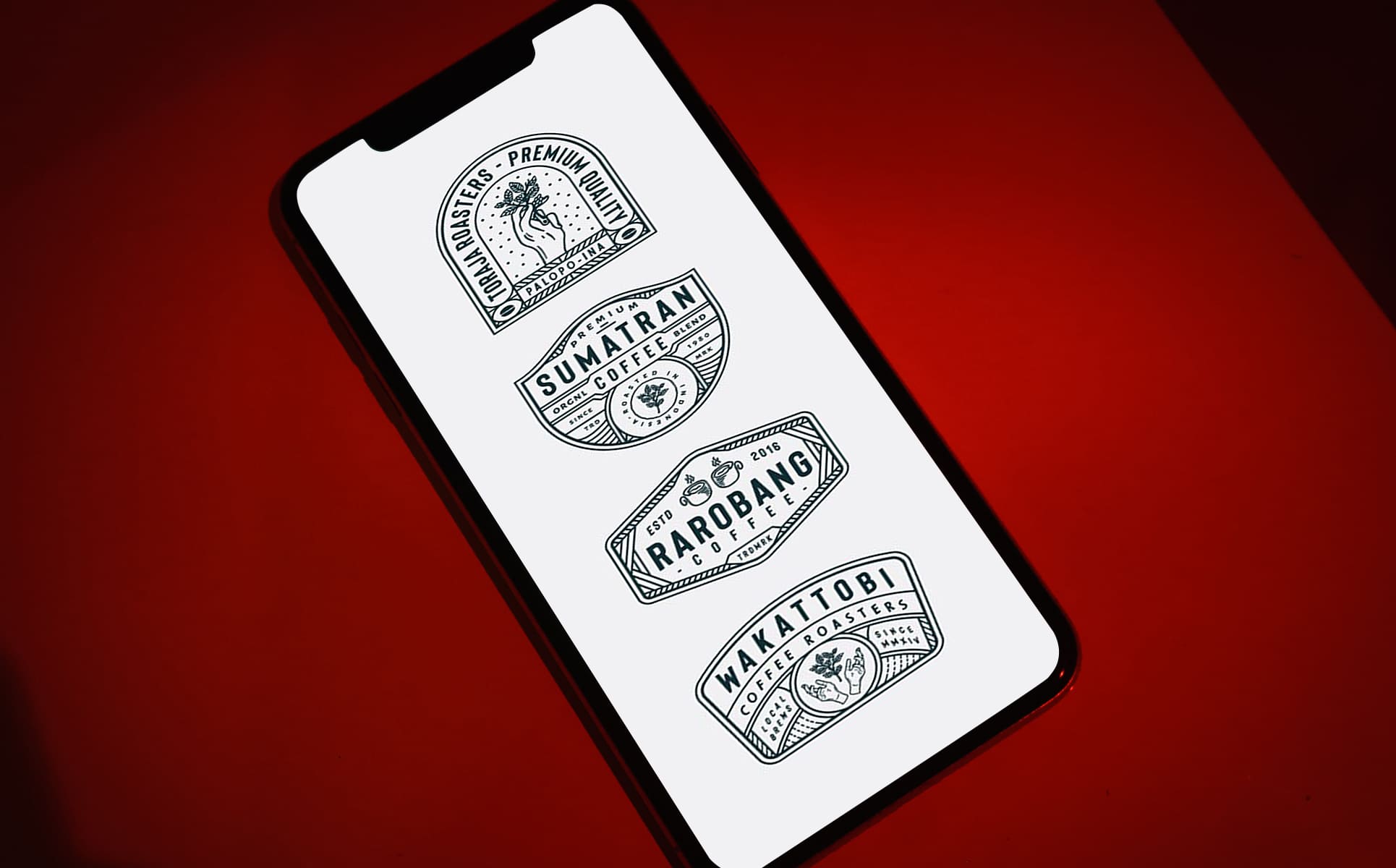 12 coffee logo and badge templates phone mockup.