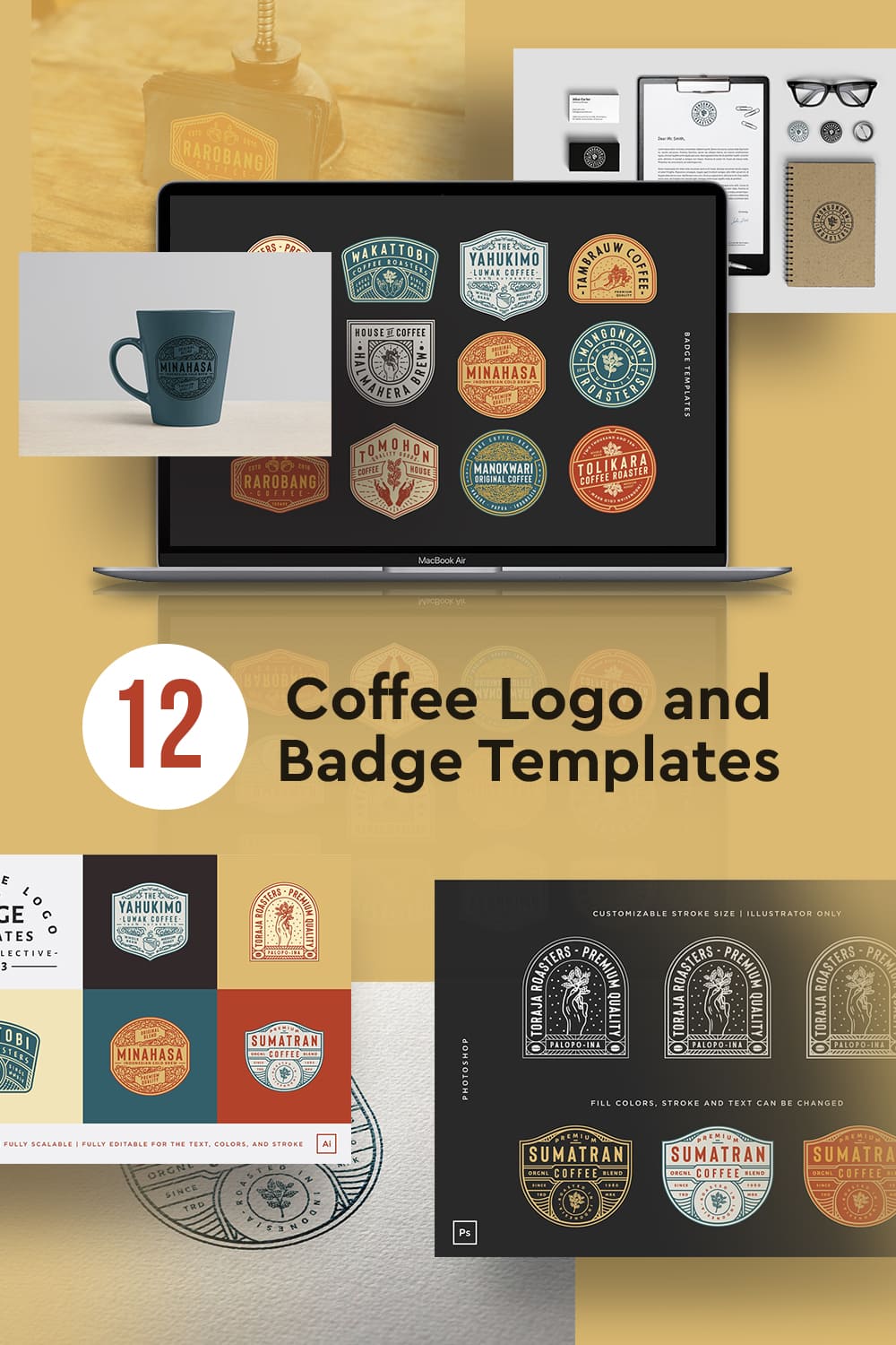 12 coffee logo and badge templates pinterest image.