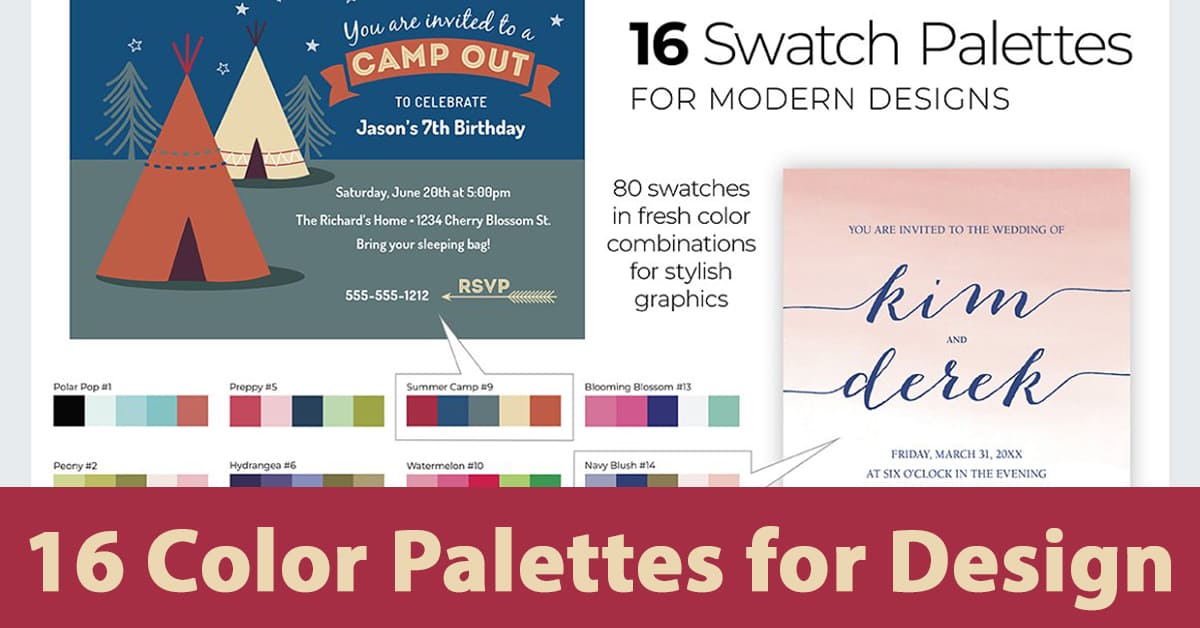 16 Swatch Palettes For Modern Designs - "Wedding Postcard".