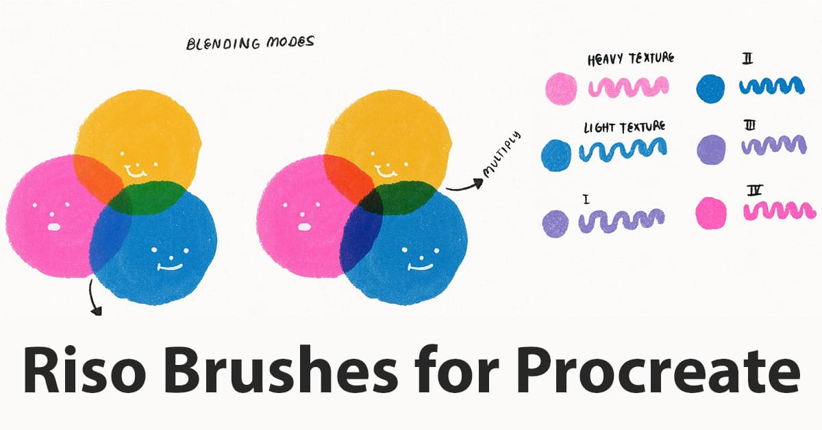 Riso Brushes For Procreate - Blending Modes And Texture Preview.