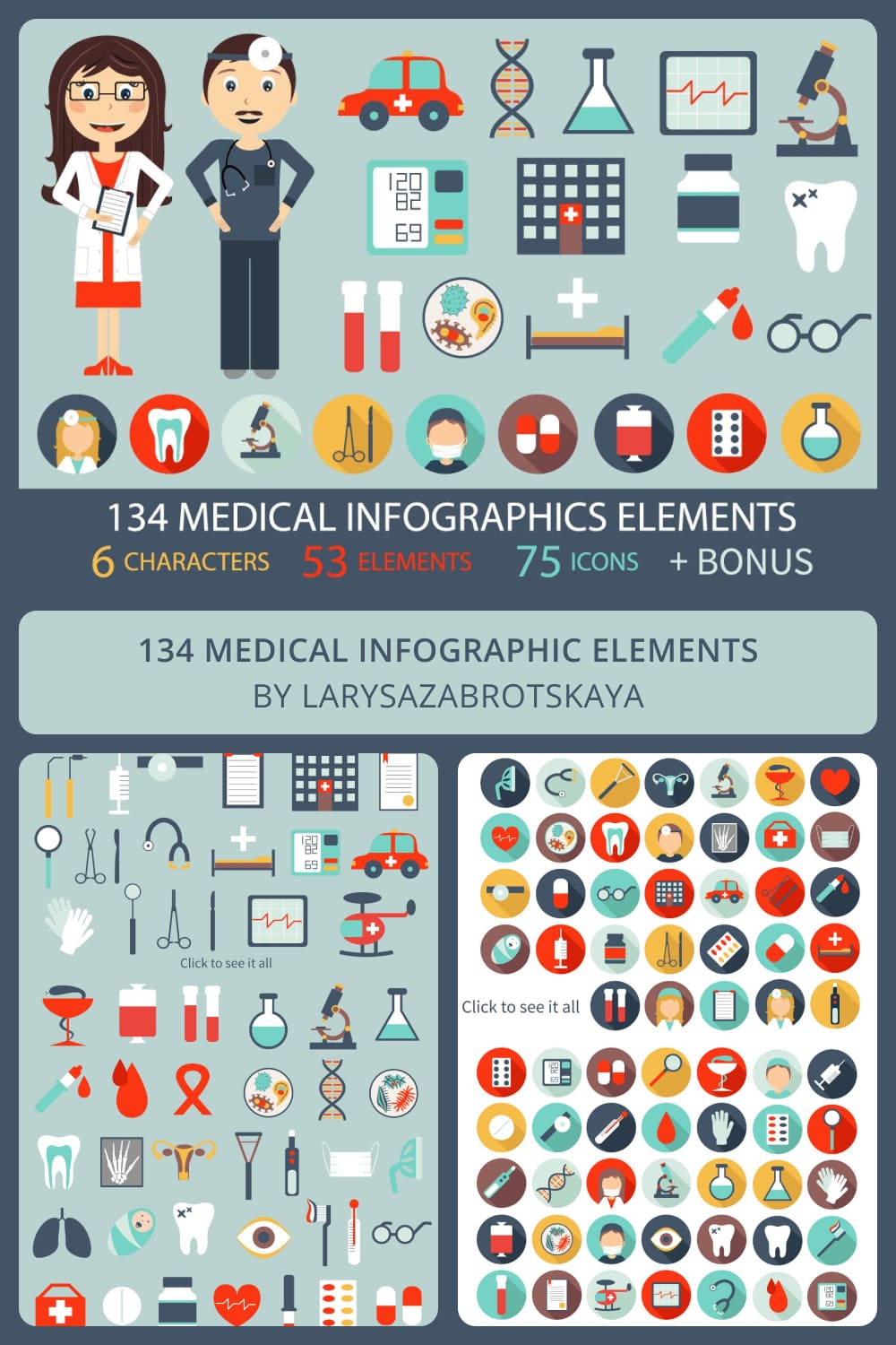 134 medical infographic elements pinterest image.