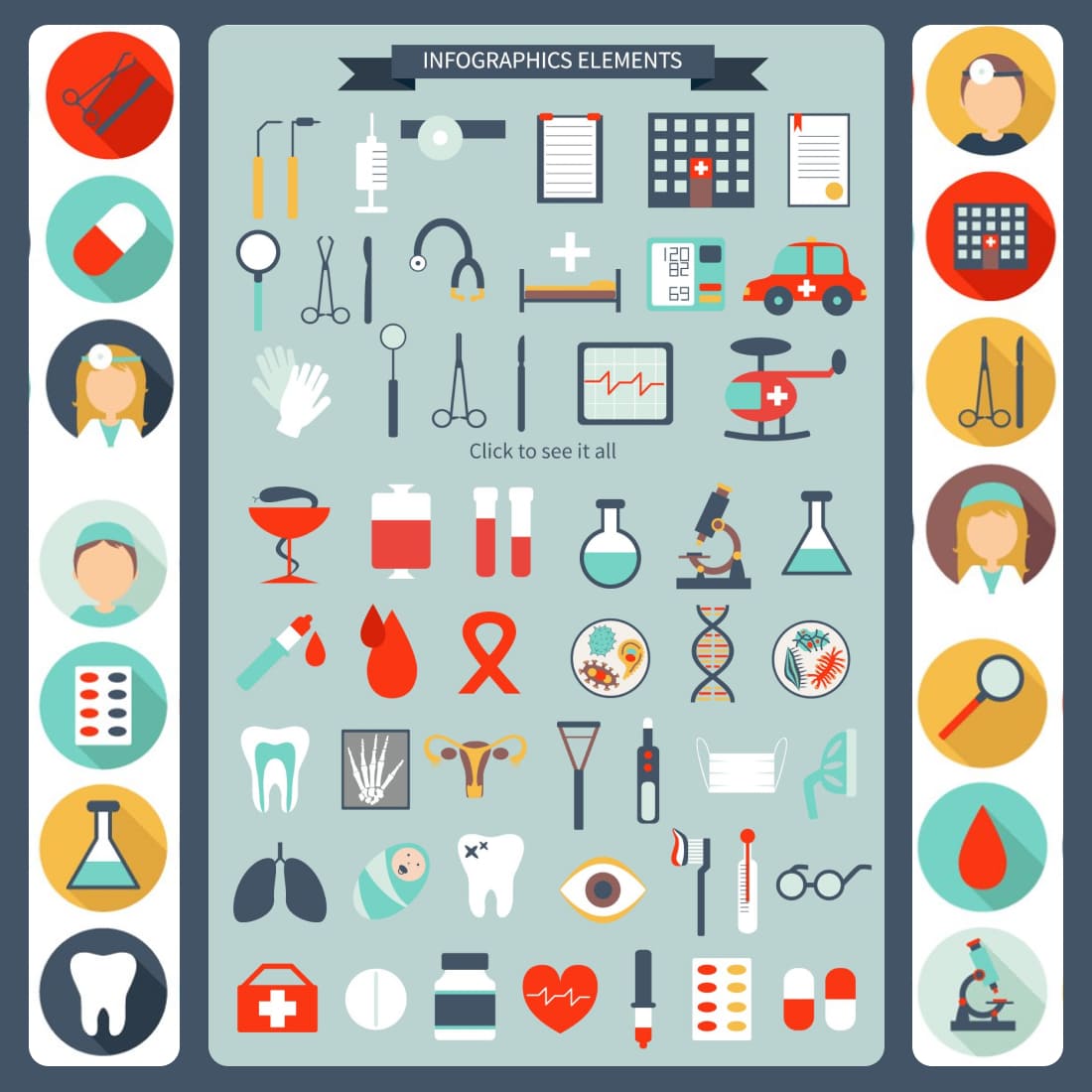 134 medical infographic elements preview image.