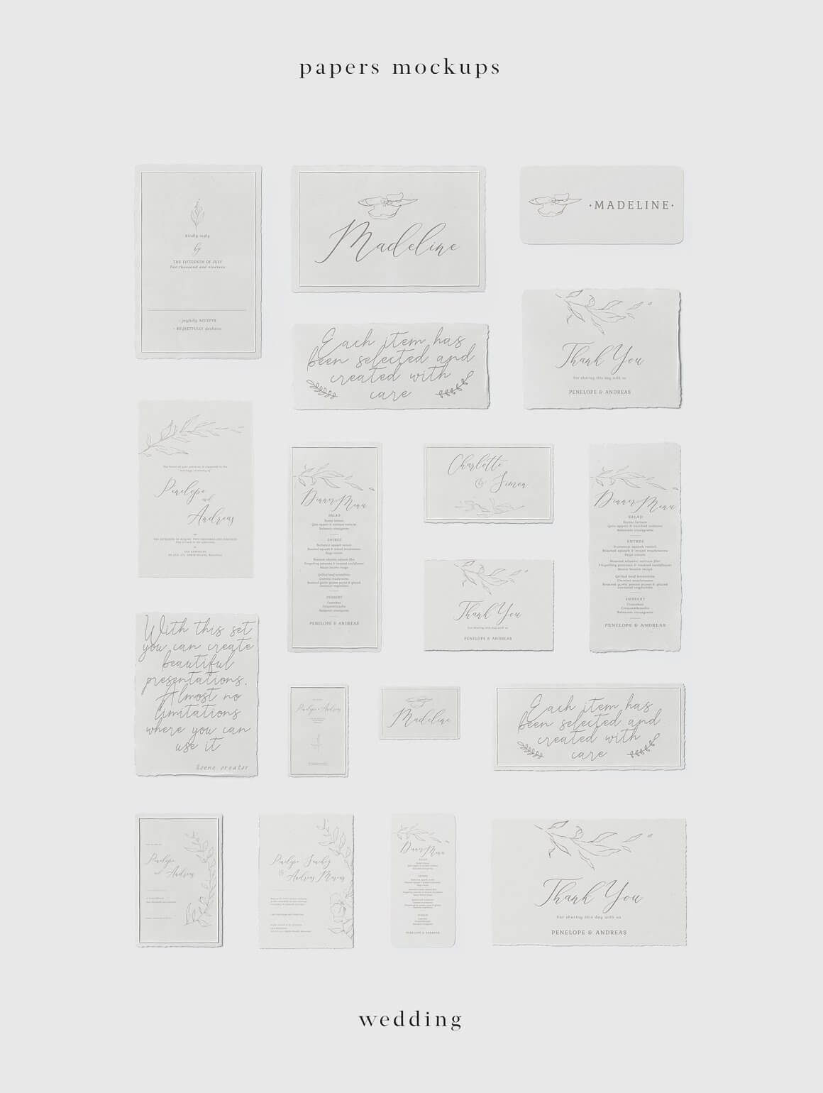 Various Size of Papers Mockups Wedding.