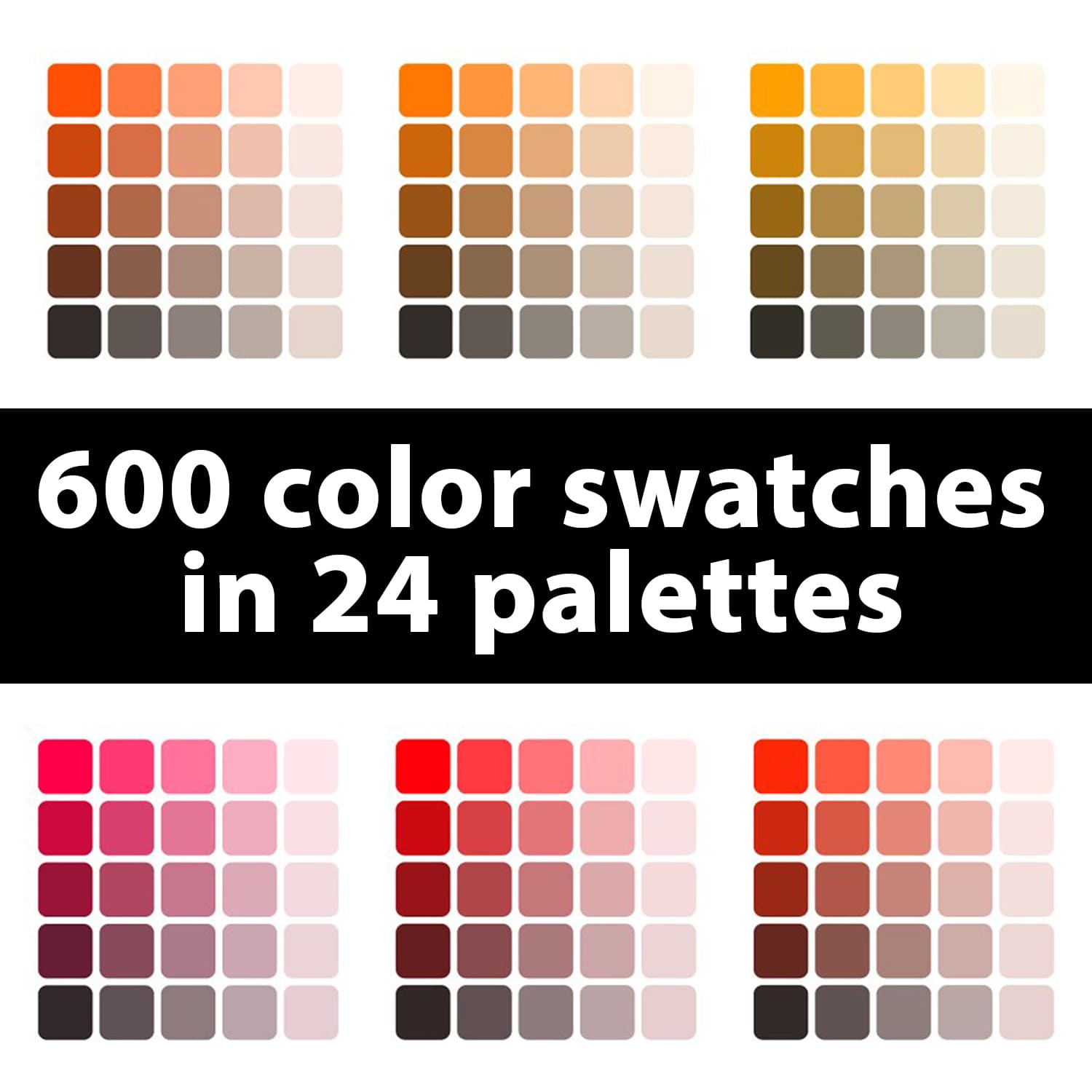 600 Color Swatches In 24 Palettes Preview.