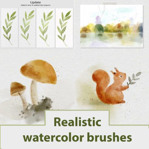 Many Imagines with Realistic Watercolor Brushes.