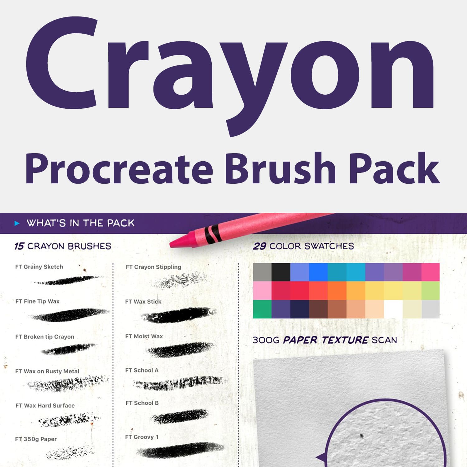 Texture Brush Pack for Procreate, Procreate Crayon Brushes