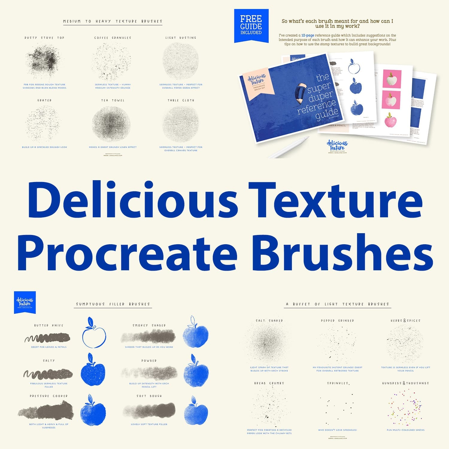 Delicious Texture Procreate Brushes With Preview Images.