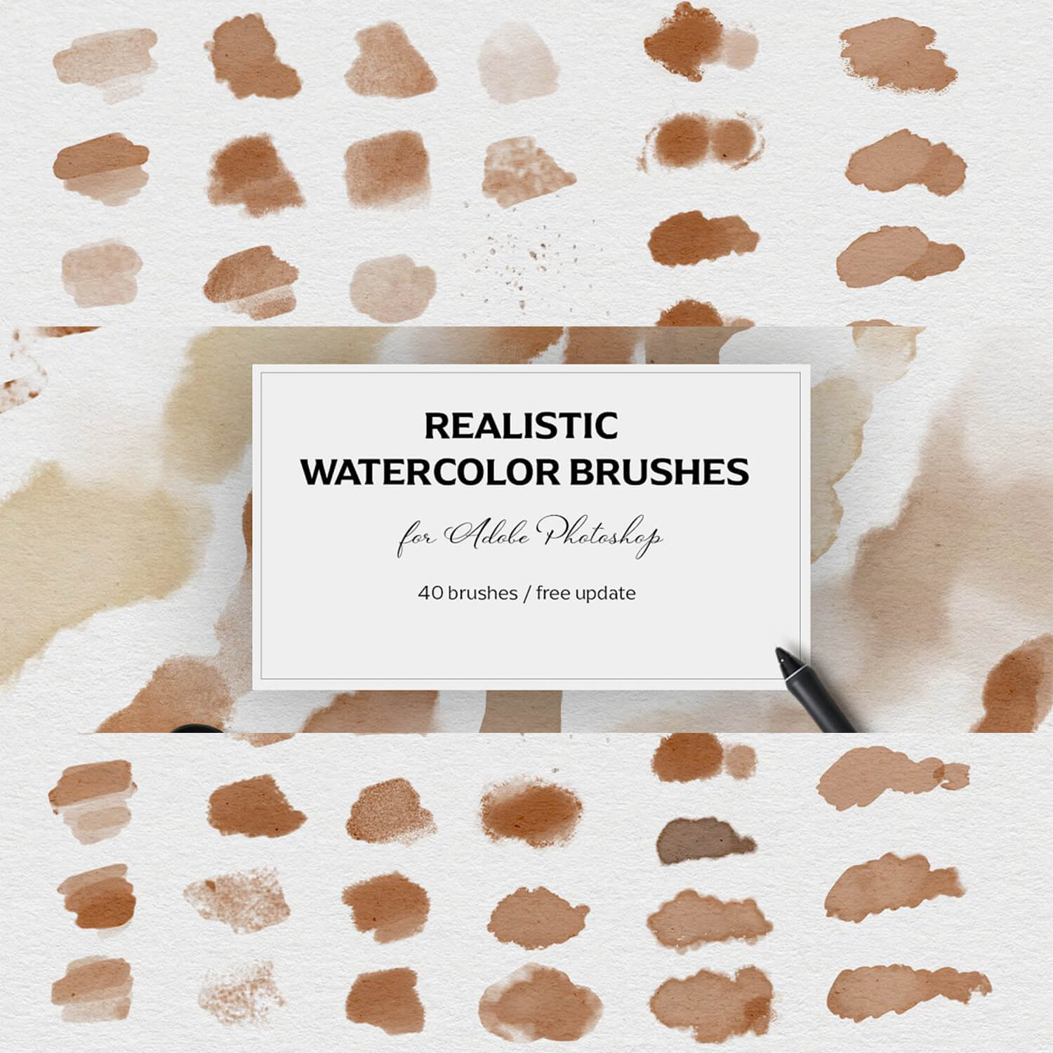 Realistic Watercolor Brushes, 40 Brushes, Free Update.