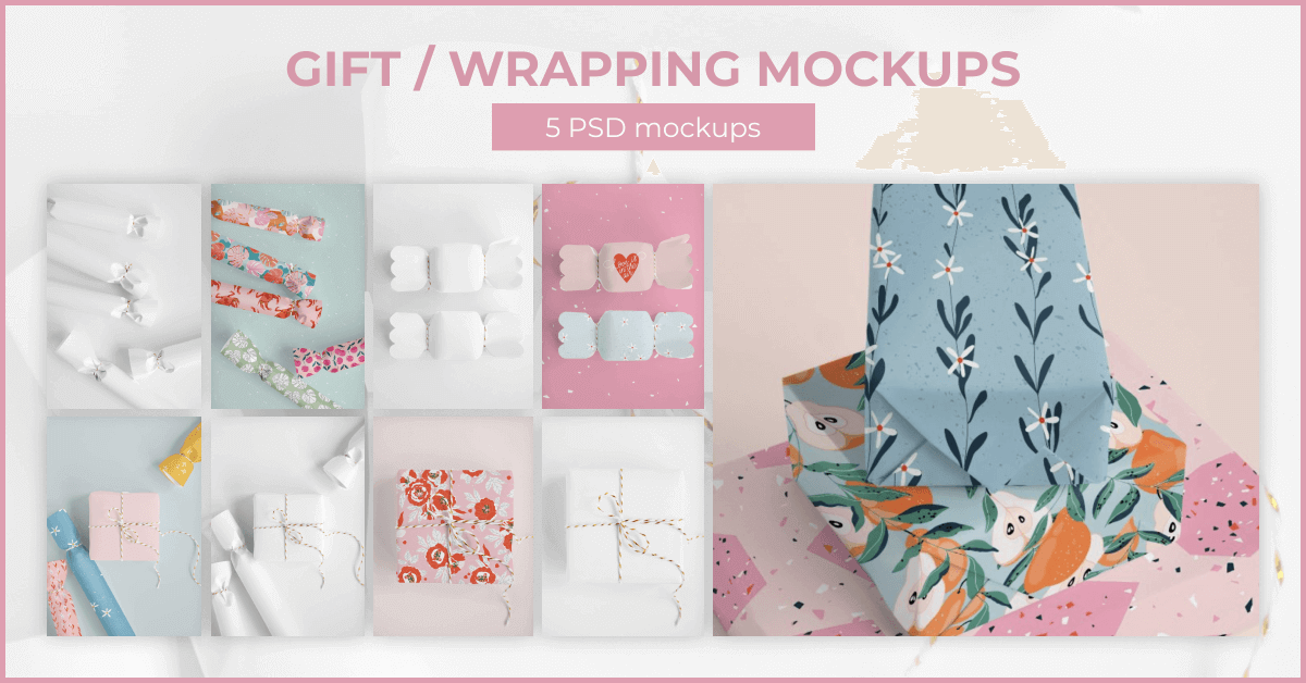 Gift/Wrapping Mockups 5 PSD Mockups.
