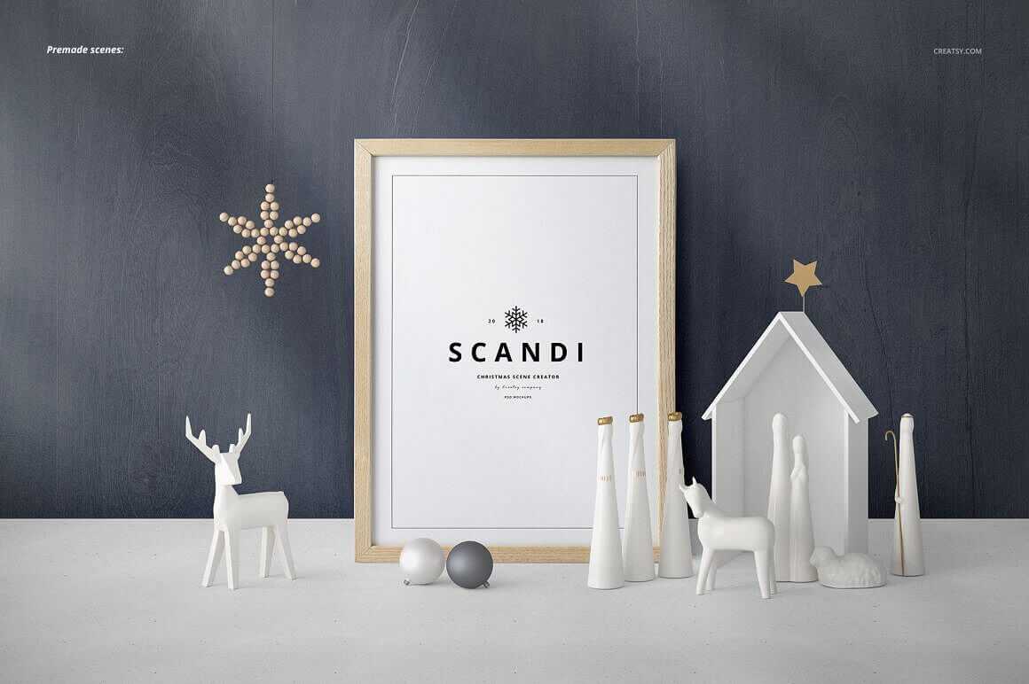 Premade Scenes on Grey Background with Beige Snowflake.