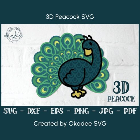 Picture of a peacock with the words 3d peacock svg.