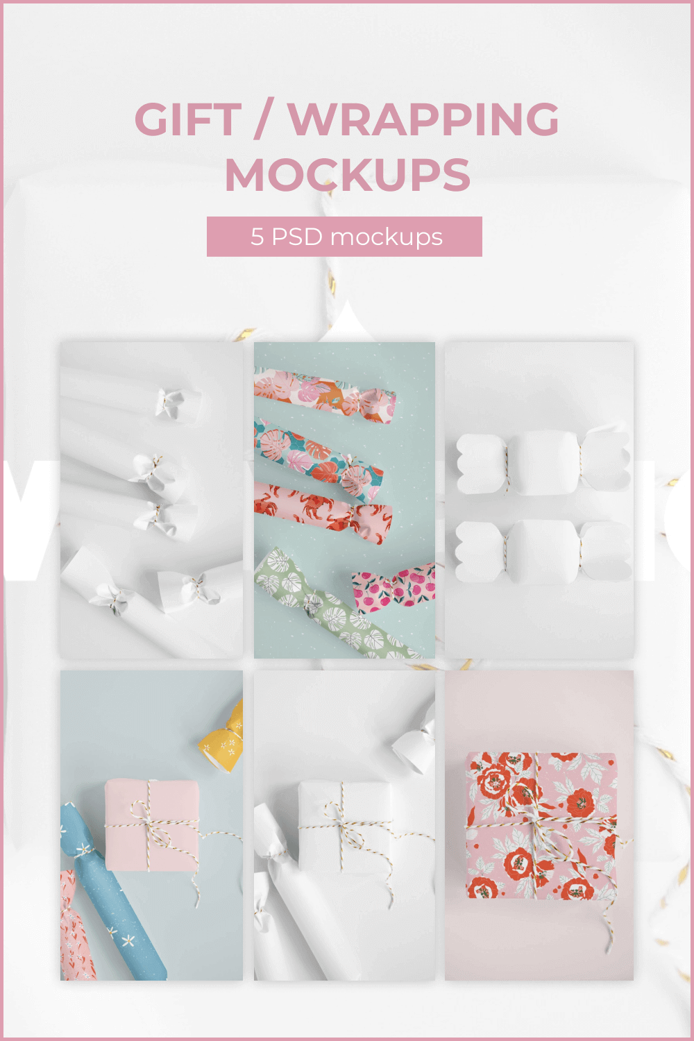 Gift, Wrapping Mockups with White and Color Papers.
