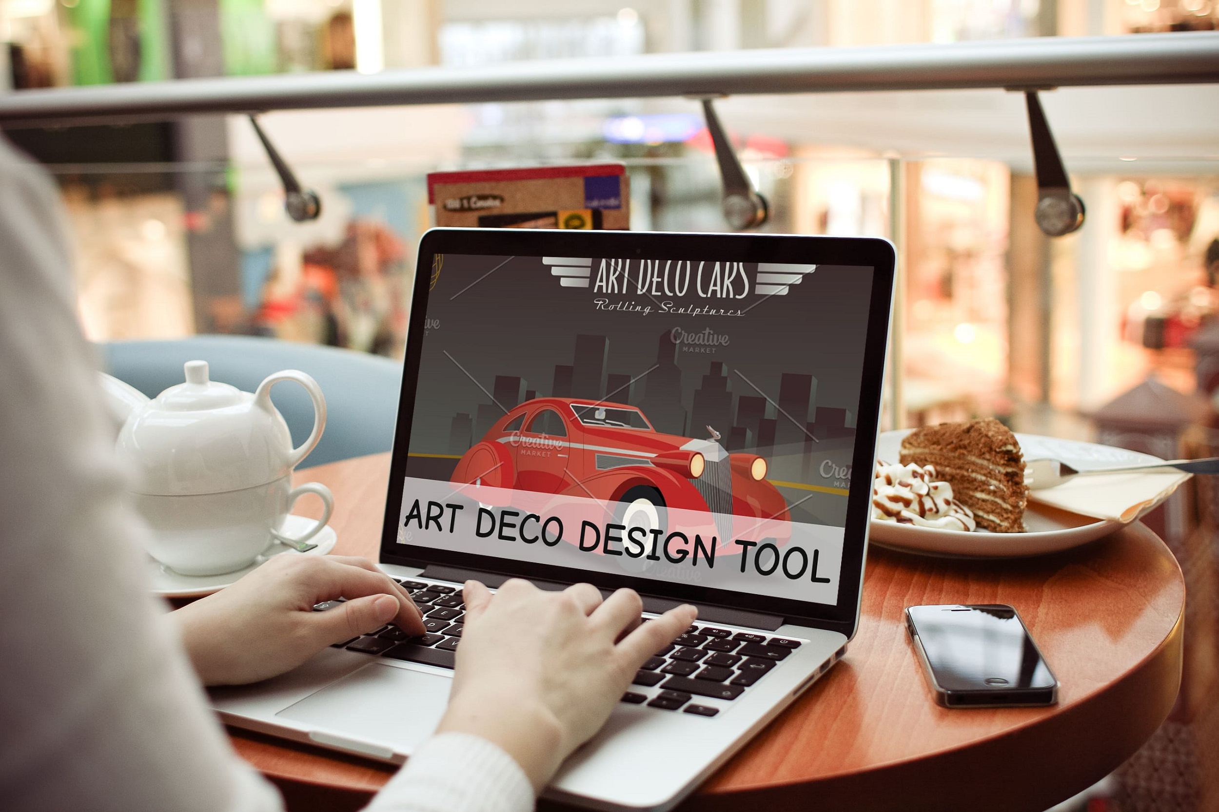 art deco design tool kit laptop mockup