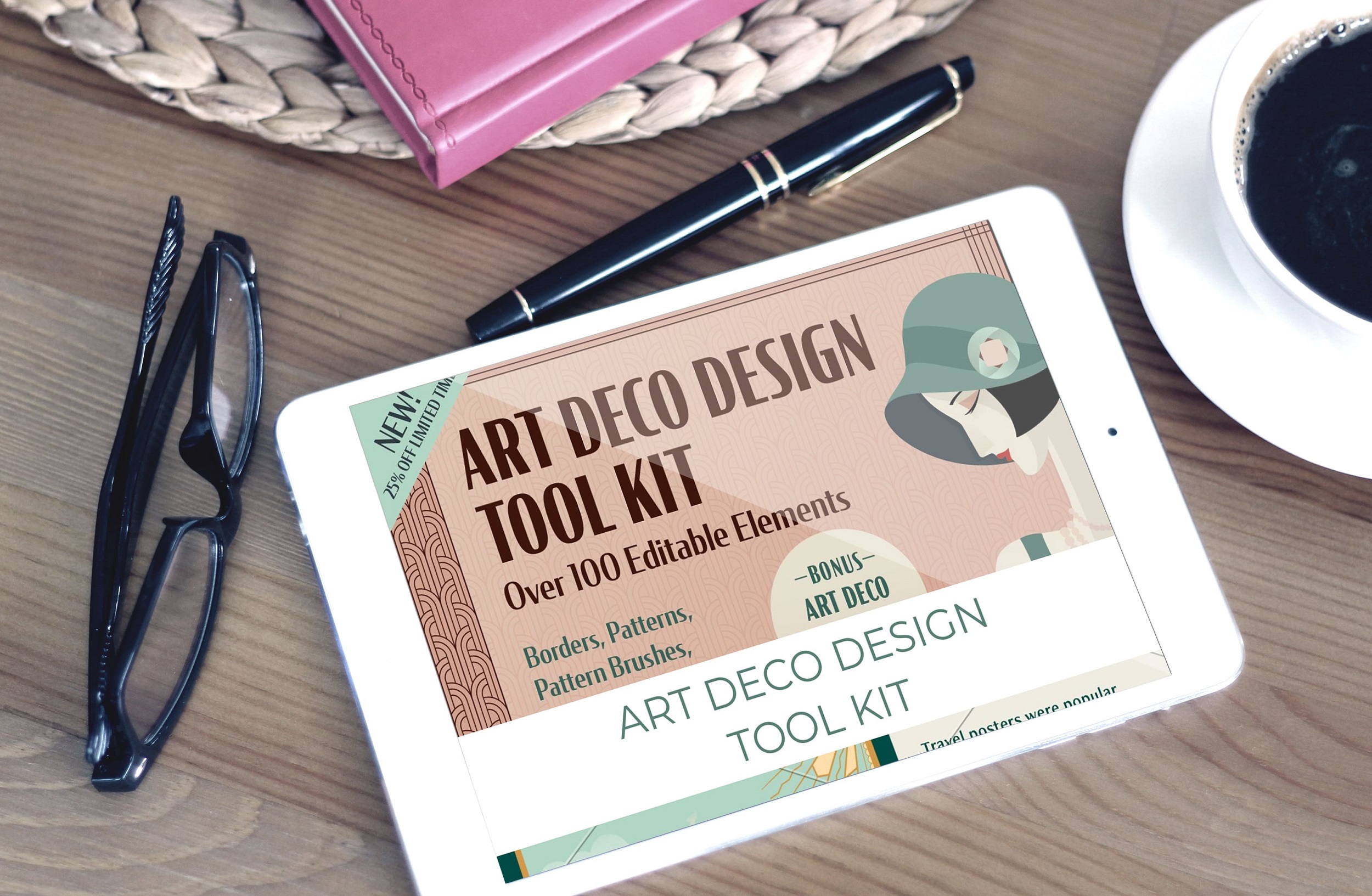 art deco design tool kit tablet mockup