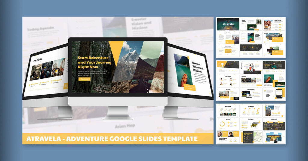 Atravela - Adventure Google Slides Template Facebook collage Image.