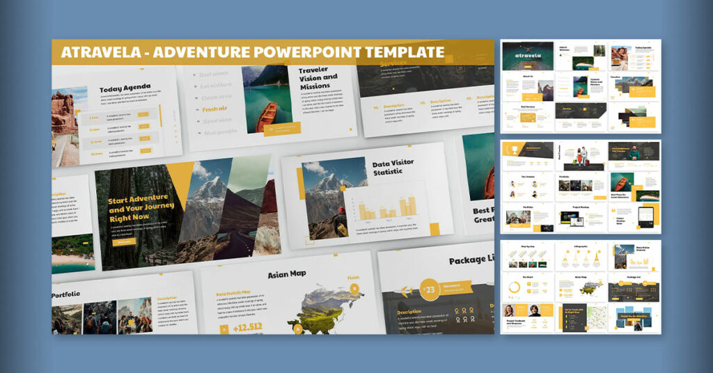 Atravela - Adventure Powerpoint Template Facebook collage image.