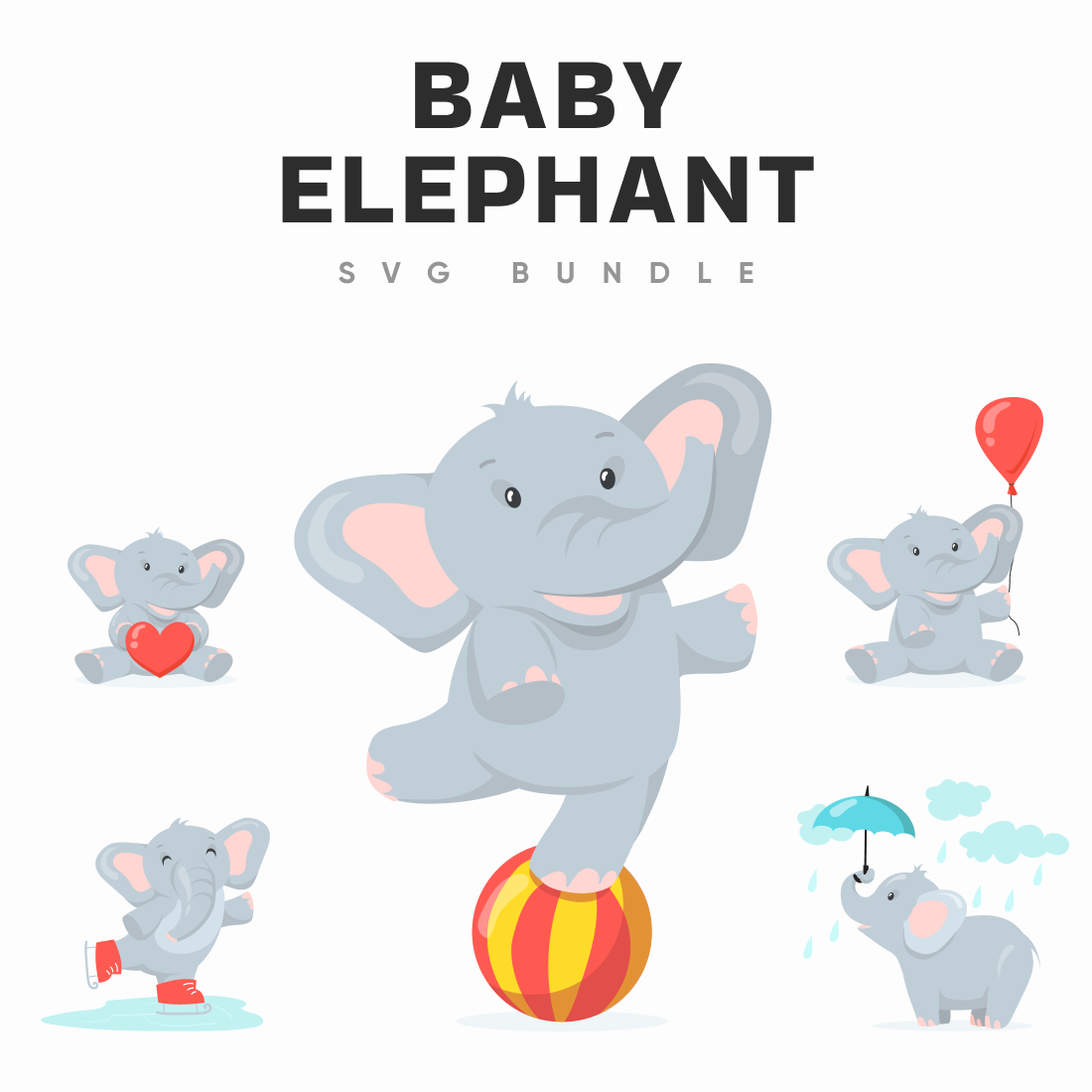 baby elephant svg bundle cover image.