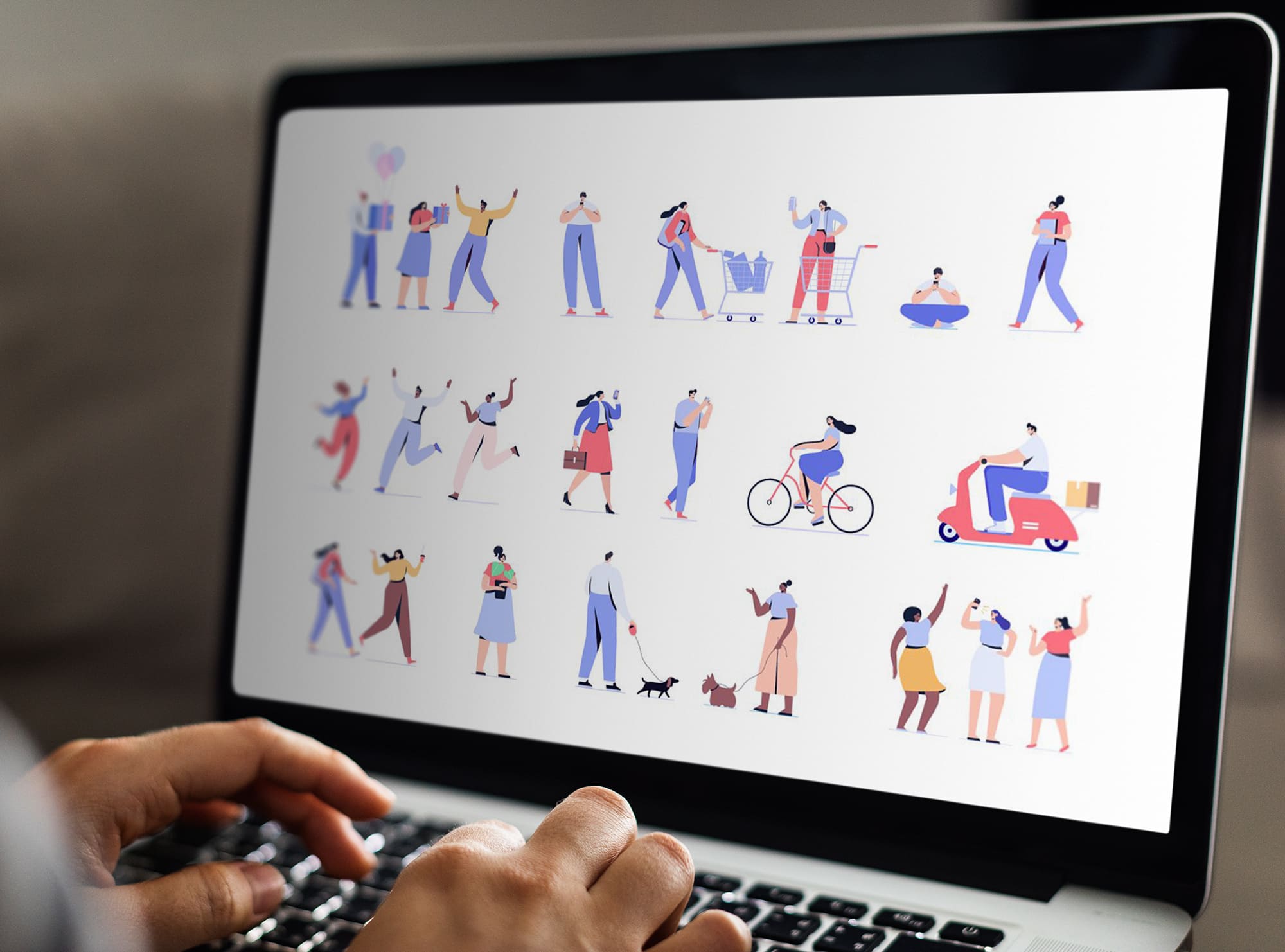 big vector set of people characters laptop mockup