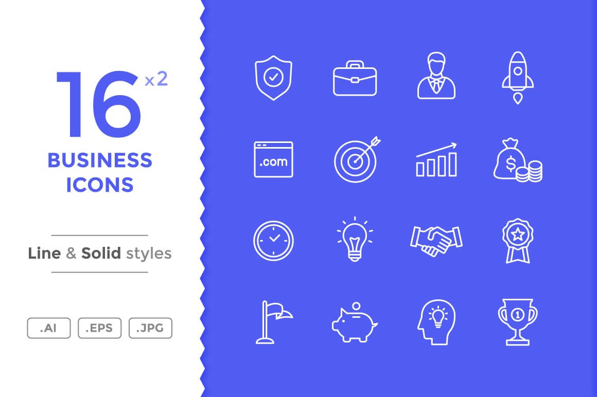 16 Business Icons, Line with Solid style.
