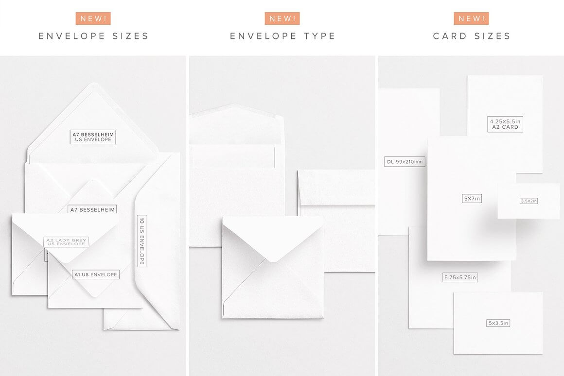 Envelope Sizes, Envelope Type, Card Sizes.
