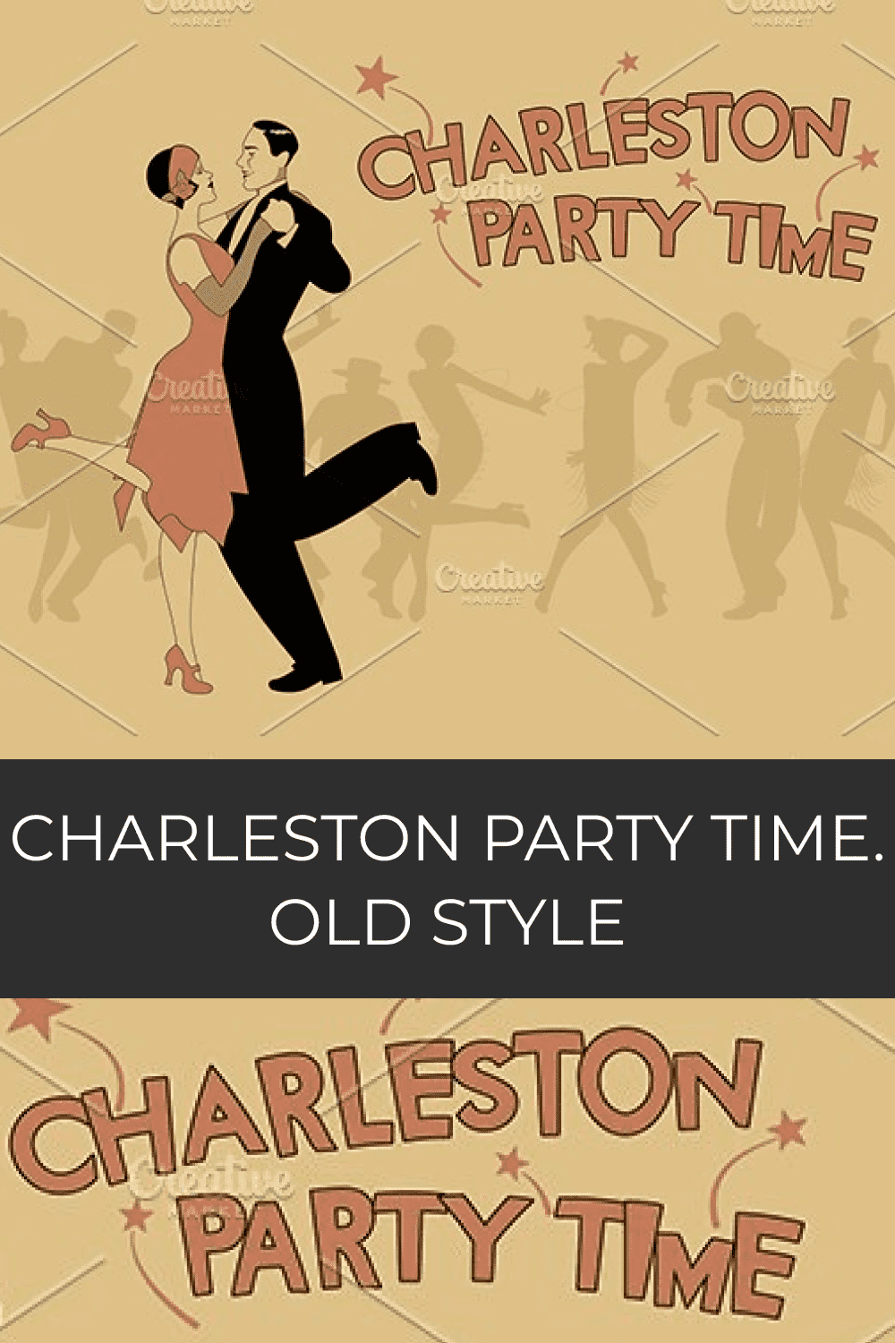 charleston party time. old style pinterest image.