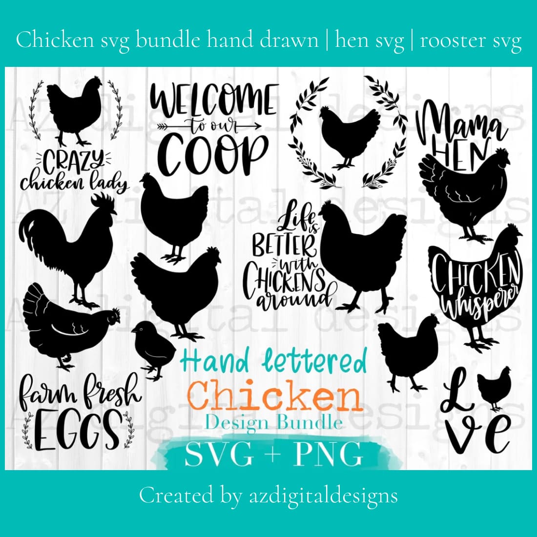 Chicken svg bundle with hand lettering.