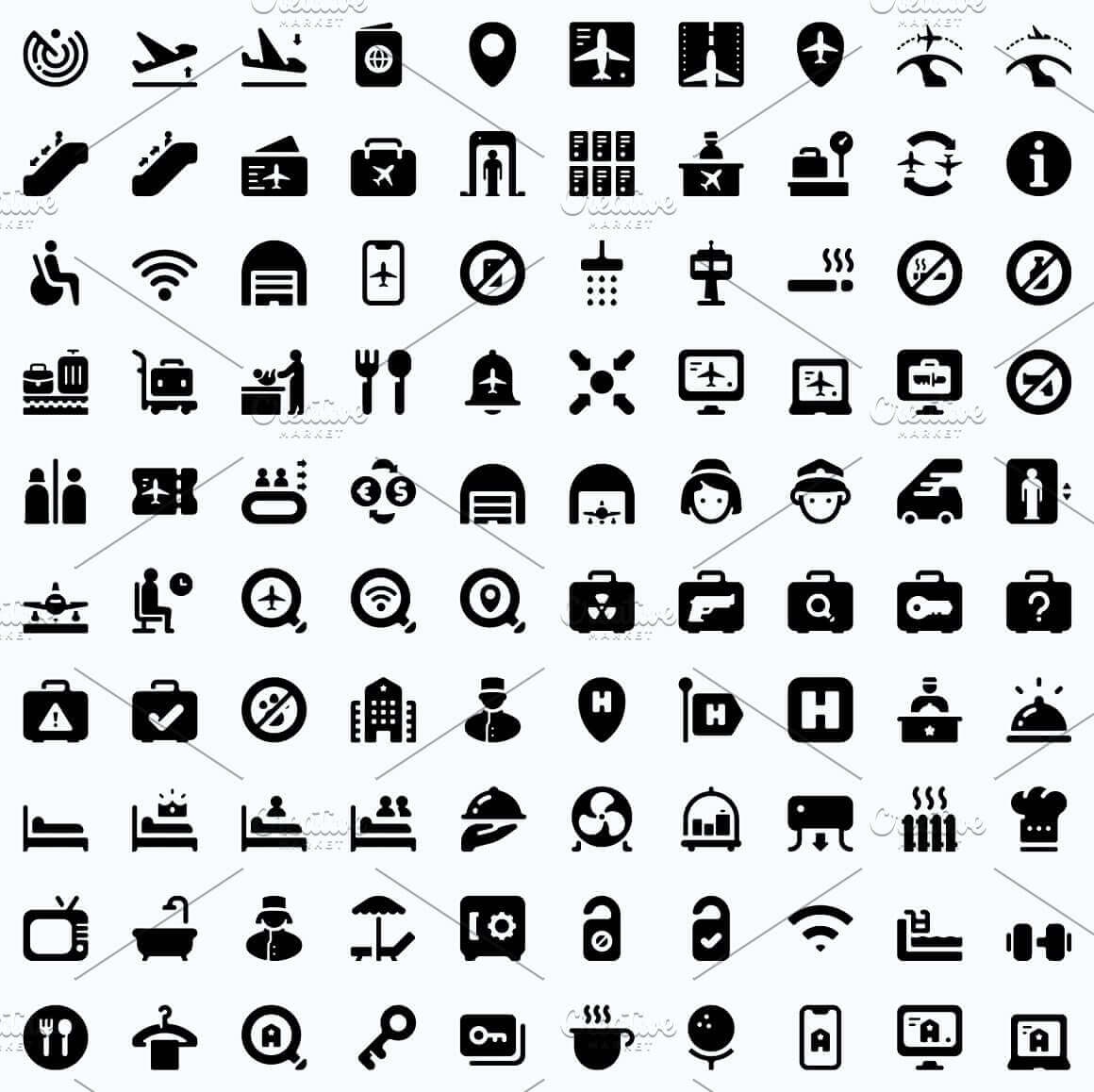 Preview airport and hotel, Roundies 2200 Solid Icons.