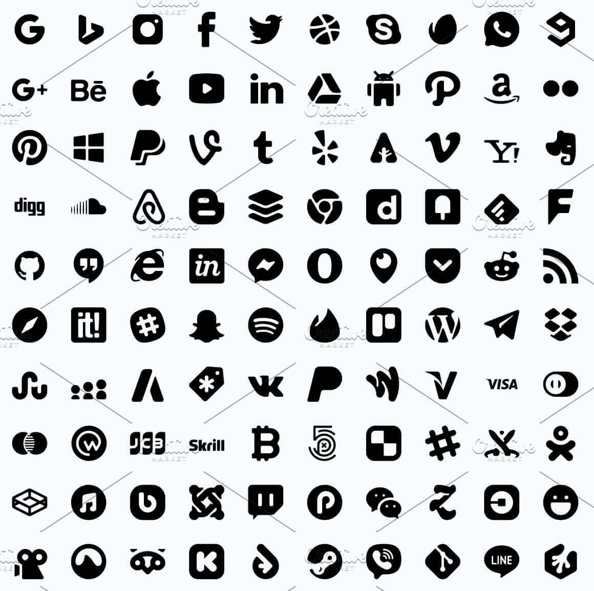 Preview social media and payment, Roundies 2200 Solid Icons.